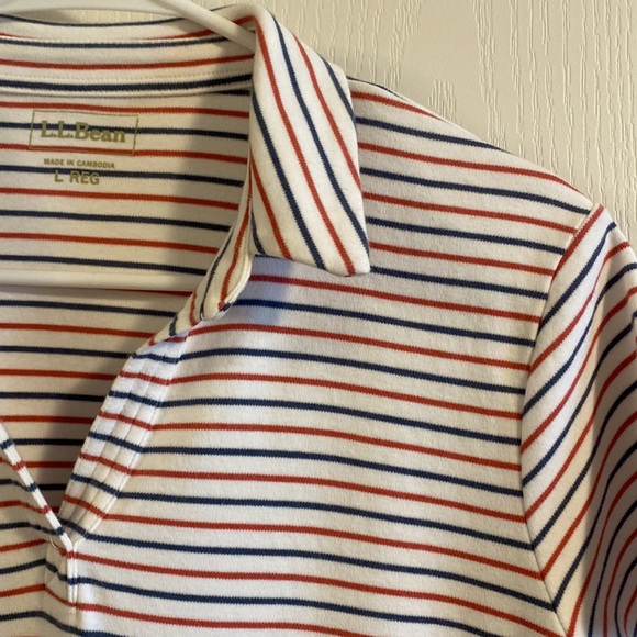 L.L. Bean Red White Blue Striped V Collar Top - Size L - Picture 3 of 11